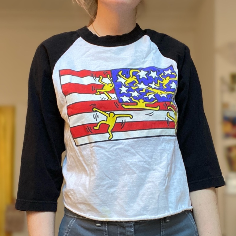 Vintage Obey Keith Haring Flag Baseball Raglan Tee